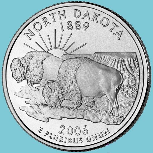 North Dakota, 1889, The Buffalo - Quarter Dollar.
