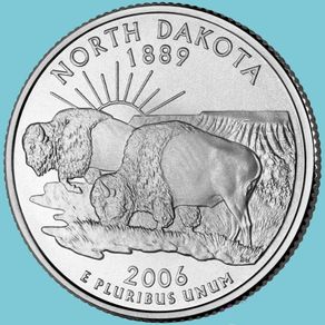 North Dakota, 1889, The Buffalo - Quarter Dollar.