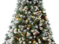 main image for ad _6FT Claudia Pre Lit Christmas Tree with 300LED Lights with Timer, 8 Light Modes, Decorative Pinecones and Berries