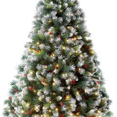 _6FT Claudia Pre Lit Christmas Tree with 300LED Lights with Timer, 8 Light Modes, Decorative Pinecones and Berries