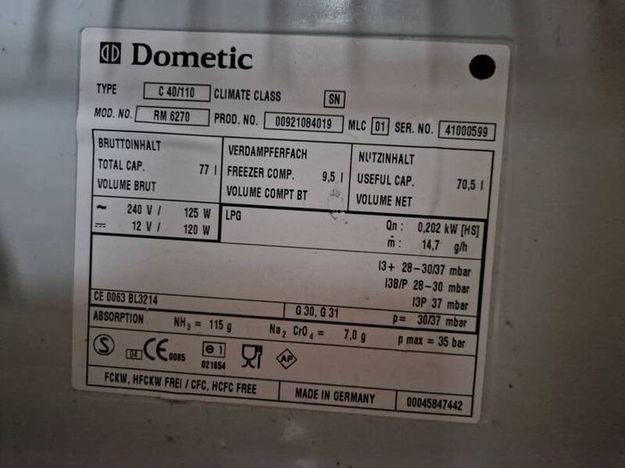 Dometic 77l caravan fridge/freezer
