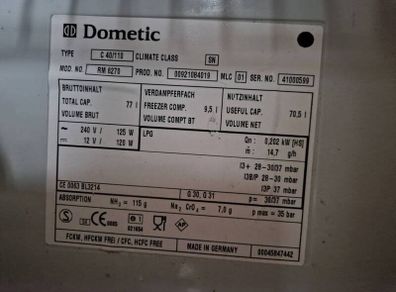Dometic 77l caravan fridge/freezer