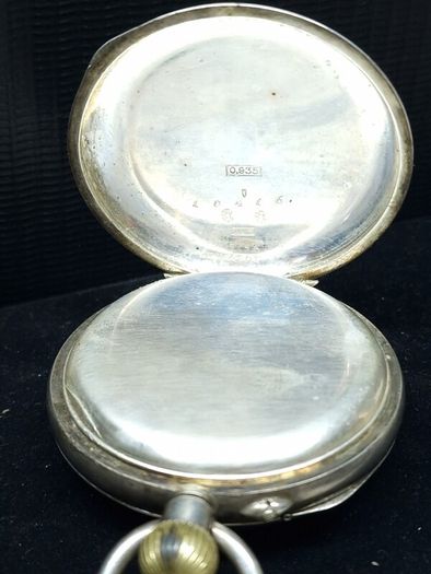 Antique pocket watch, 935 silver case, moonphase calendar, working