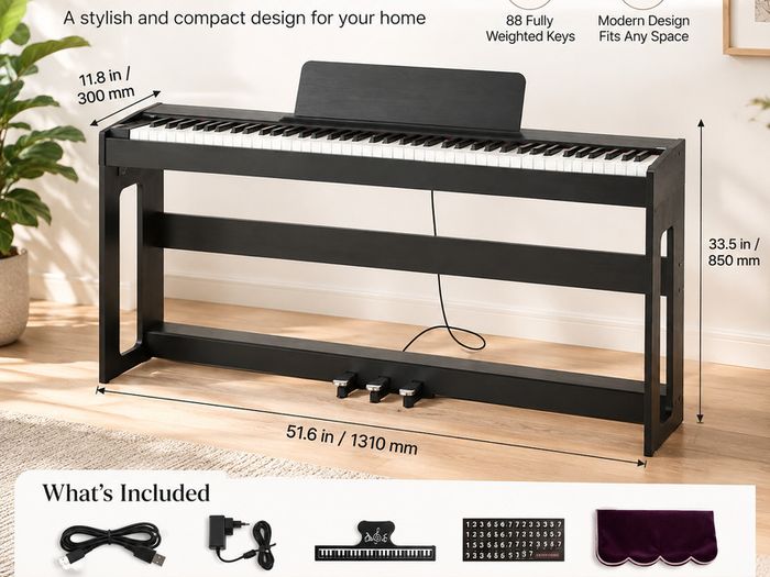88-Key Fully Weighted Digital Piano with Furniture Stand, Triple Pedal & Wireless Connection