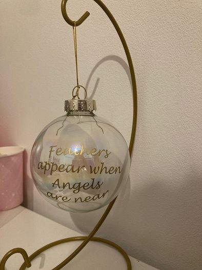 Memorial feathers Christmas glass bauble