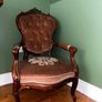 Pair of Vintage Carved Wood Button Back Armchairs Image 2