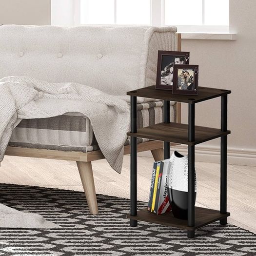 FREE EXPRESS SHIPPING Just 3-Tier Turn-N-Tube End Table, Side Table, Nightstand, Columbia Walnut/Black