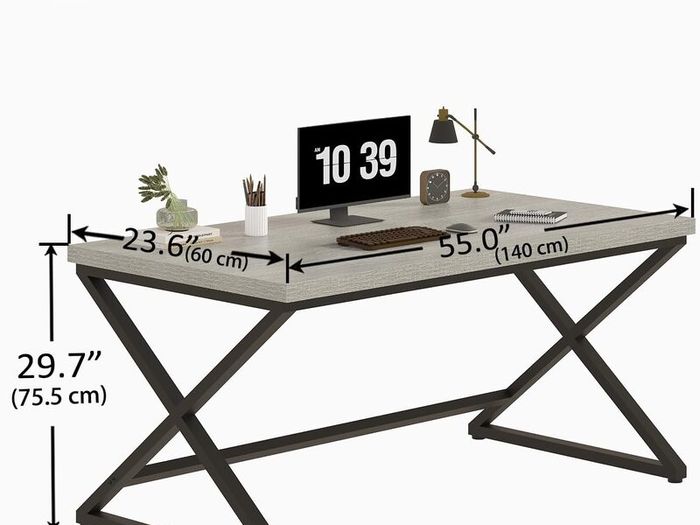 Gray Computer Desk Modern Writing Study for Home Office Industrial Wooden Metal Executive Work Simple Pc Gaming Laptop Workstation Table in Bedroom Light Grey Oak 140 CM