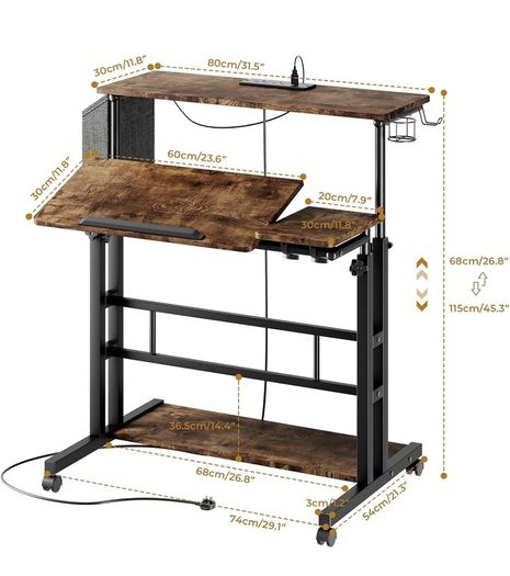 Standing Desk with Power Outlets & Strip Lights, Height Adjustable