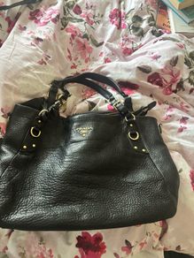 Authentic Prada Vitello Daino Leather Tote Bag - Black