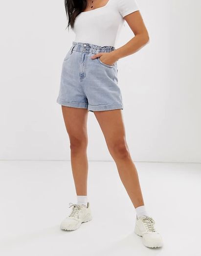 New Look Womens Denim Shorts UK6 EU34 Paperbag High Waist Light Blue BNWT CAN POST
