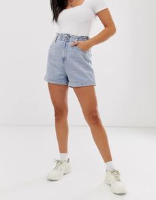 New Look Womens Denim Shorts UK6 EU34 Paperbag High Waist Light Blue BNWT CAN POST