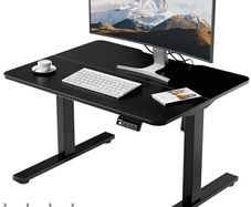 Small Standing Desk 80x60 cm Low Height 48-75 cm, Electric Height Adjustable Desk with Wheels & Hooks
