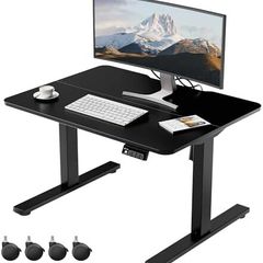 Small Standing Desk 80x60 cm Low Height 48-75 cm, Electric Height Adjustable Desk with Wheels & Hooks
