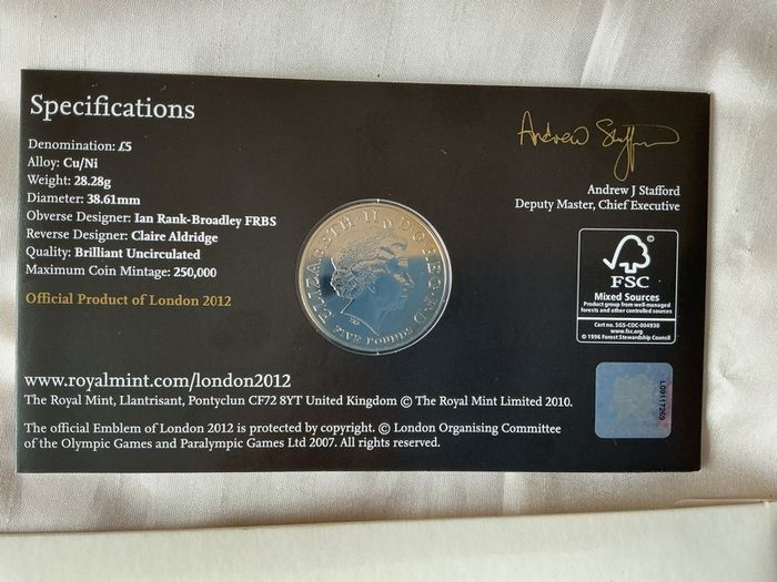 5 pound uncirculated English coin countdown to London 2012 new