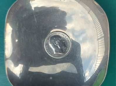 INDIAN Silver Trinket Tray with Coin in Base