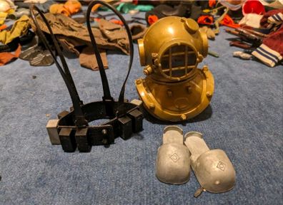 Vintage Action Man, Deep Sea Diver, Helmet, Weight Belt And Boots, 1967