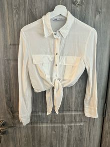 ZARA White Cropped Shirt - Small