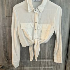 ZARA White Cropped Shirt - Small