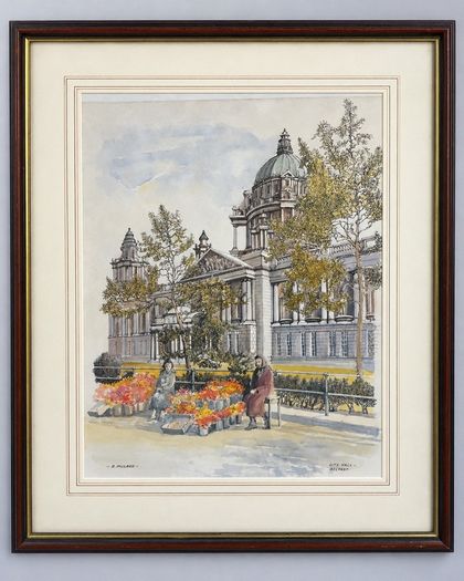 Framed Belfast City Hall artwork by R. Mulree