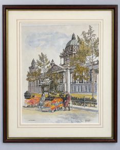 Framed Belfast City Hall artwork by R. Mulree