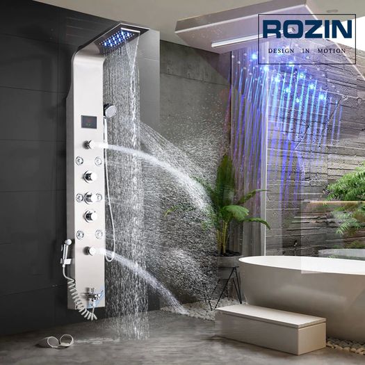 BRAND NEW LED Light Shower Faucet Bathroom Waterfall Rain Black Shower Panel In Wall Shower System with Spa Massage Sprayer and Bidet Tap