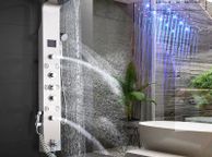 main image for ad BRAND NEW LED Light Shower Faucet Bathroom Waterfall Rain Black Shower Panel In Wall Shower System with Spa Massage Sprayer and Bidet Tap