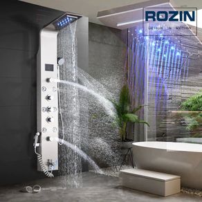BRAND NEW LED Light Shower Faucet Bathroom Waterfall Rain Black Shower Panel In Wall Shower System with Spa Massage Sprayer and Bidet Tap