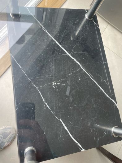 Glass table top and marble base