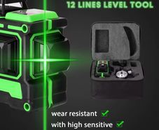 3D 12 Lines Self-leveling Laser Level with 1.2M 3 Heights Adjustable Alloy Extension Bar Tripod Stand and Carrying Bag