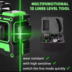 3D 12 Lines Self-leveling Laser Level with 1.2M 3 Heights Adjustable Alloy Extension Bar Tripod Stand and Carrying Bag