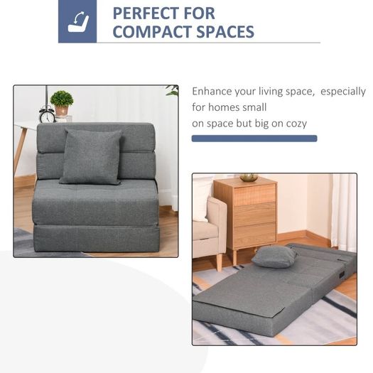 Convertible Floor Sofa Bed Recliner Fabric Upholstered Sleeper Lounge Futon with Pillow for Living Room, Grey (FREE SHIPPING)