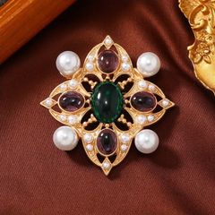 Vintage Style Emerald Faux Pearl Brooch