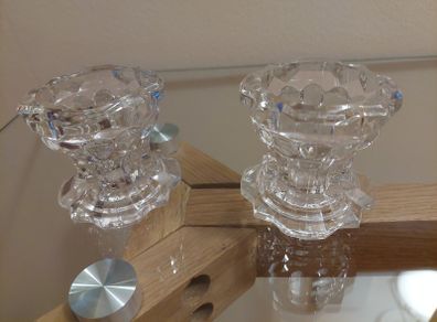 Pair of 1970s Reims VMC French Glass Candlestick Holders.