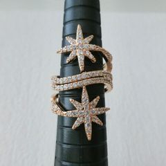 Star Starburst Crystal Rose Gold Adjustable Ring