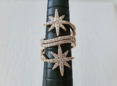 Star Starburst Crystal Rose Gold Adjustable Ring