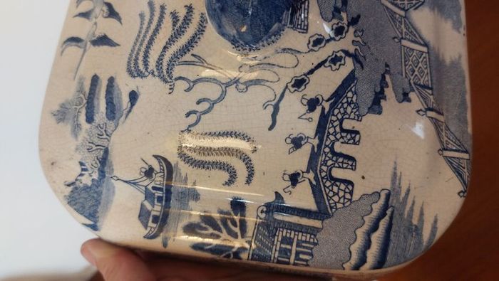 Fabulous Antique Blue and White Transferware Willow Pattern Large Lidded Tureen/Vegetable Dish For Display, Unknown Maker, Most Likely Staffordshire Made