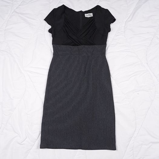 Joseph Ribkoff Black Grey Pinstripe Corporate Bodycon Midi Sheath Dress 10UK/38EU