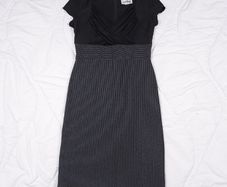 Joseph Ribkoff Black Grey Pinstripe Corporate Bodycon Midi Sheath Dress 10UK/38EU