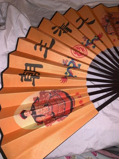 Vintage wooden hand fan- ornamental Chinese emperor design