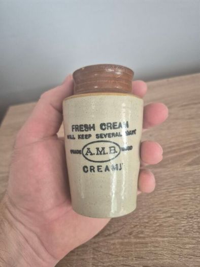 Antique Salt Glazed Stoneware Jar, English Cream Jar: Rustic Pottery