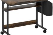 Height-adjustable standing desk with tilting desktop, casters, storage shelf, perfect for writing, reading, drawing, brown