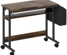 Height-adjustable standing desk with tilting desktop, casters, storage shelf, perfect for writing, reading, drawing, brown