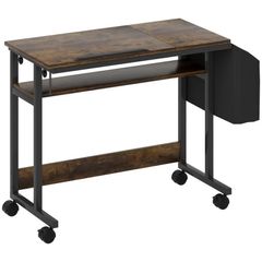 Height-adjustable standing desk with tilting desktop, casters, storage shelf, perfect for writing, reading, drawing, brown