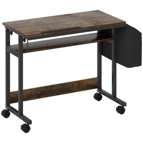 Height-adjustable standing desk with tilting desktop, casters, storage shelf, perfect for writing, reading, drawing, brown