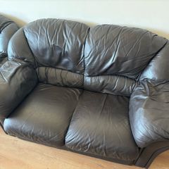 1 x Dark Brown Leather Sofa