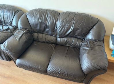 1 x Dark Brown Leather Sofa
