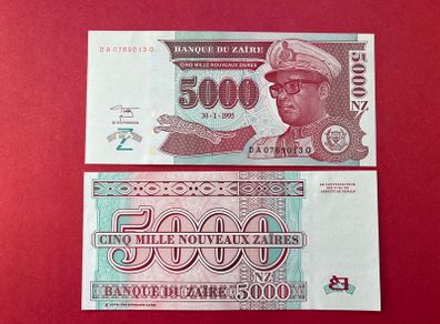 Zaire    5000  Zaires  1995  Pick  69b  ( Uncirculated. )