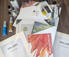Large selection of oil painting brushes, paints and canvases, oils etc