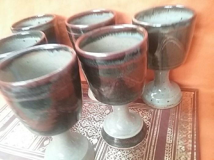 Six Pottery Goblets
